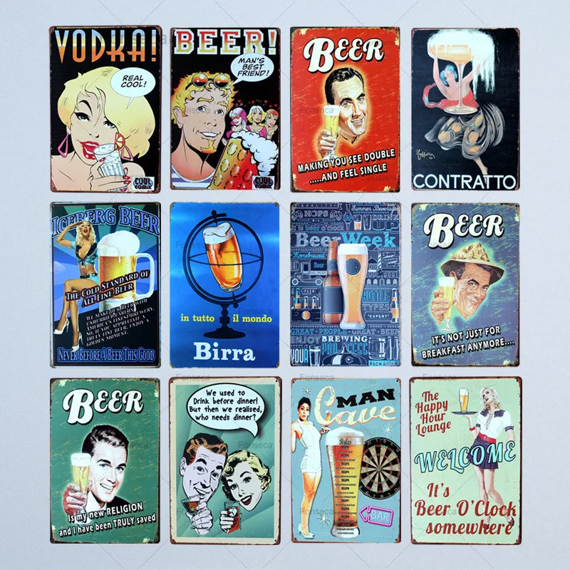 Beer week Cerveza Vintage Metal Tintin Signs vodka Retro Plaque Wall Bar Home Rtrestaurant Decor Cuadros 30X20CM A-5517 | Дом и сад