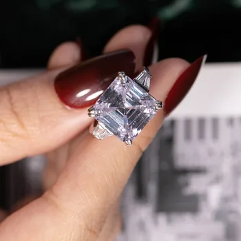 

solid 925 sterling silver asscher Cut trapezoid baguette cut Rings for women engagement Luxury rings jewelry personalized