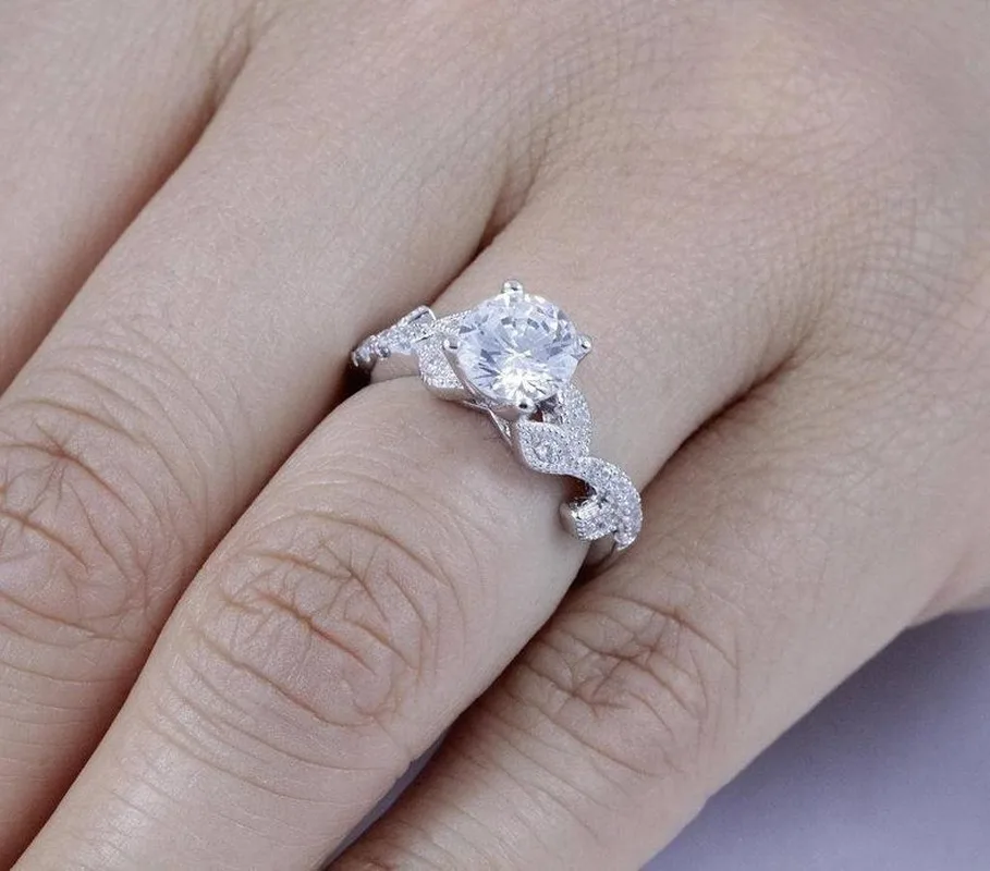 1.1ct принцесса срезанный кубический циркониевый солитер обручальное кольцо Серебряный филигранный лист хвостовик подарок для женщин