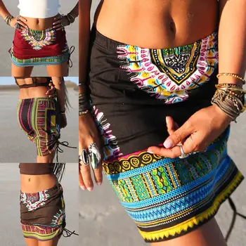 

2017 New Summer Skirts Fashion Women Vintage Cotton Blend Stretch Skirts Female Print High Waist Womens Bodycon Short Mini Skirt