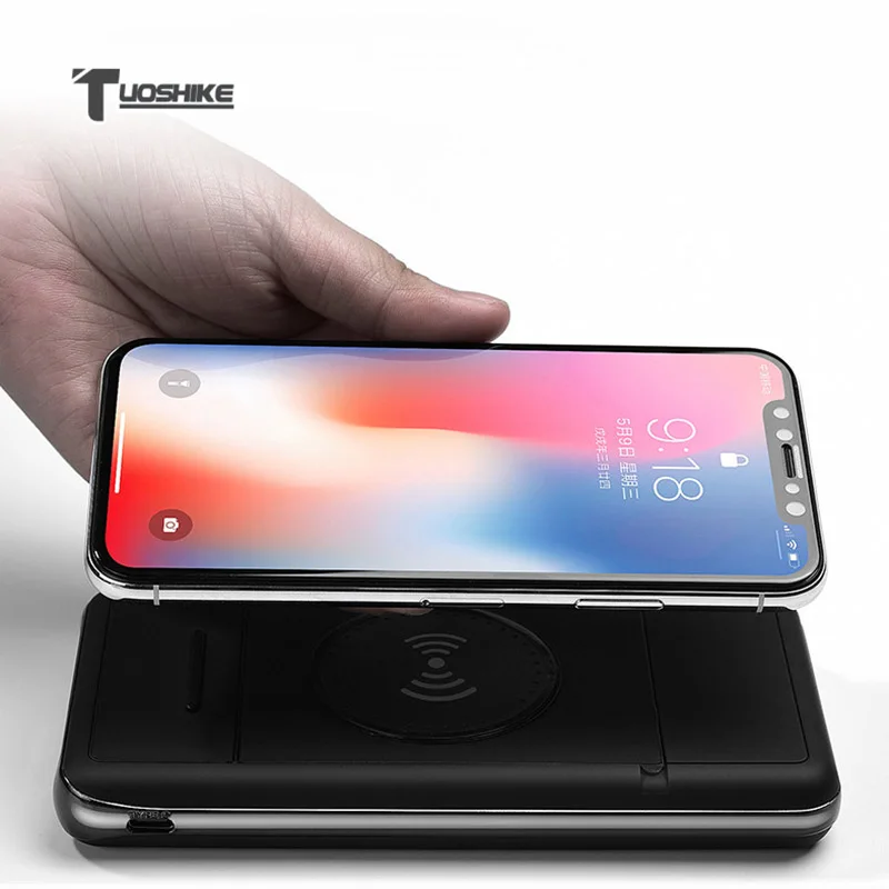 

10000mAh QI Wireless Power Bank Charger Holder External Battery Fast for iPhone 8 X Samsung Xiaomi Portable Powerbank