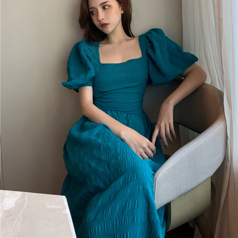 Puff Sleeve Dress Women Backless Vintage Boho Summer Sexy Party Dresses Square Neck Long Clothes 2020 Elegant Beach Clothing New Puff Sleeve Dress Women Backless Vintage Boho Summer Sexy Party Dresses Square Neck Long Clothes 2020 Elegant Beach Clothing New