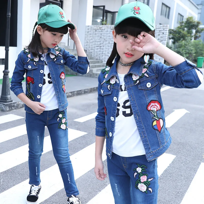 

Children Girls Spring Clothing 2019 New Style 5 GIRL'S 6 Spring And Autumn Cowboy 7 CHILDREN'S 810 Three-piece Set-12-Year-Old