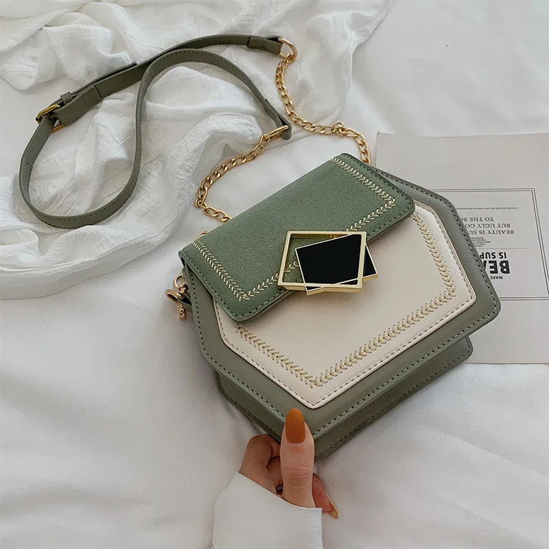 

New Contrast Color Scrub Leather Crossbody Bags For Women 2019 Small Hexagon Shoulder Messenger Bag Phone Purses and Handbags