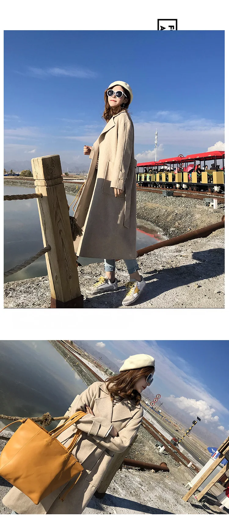 Для фотосессии,, осень и зима, стиль, толстое шерстяное пальто, женское, средней длины, в Корейском стиле, свободное, выше колена, длинное, шерстяное