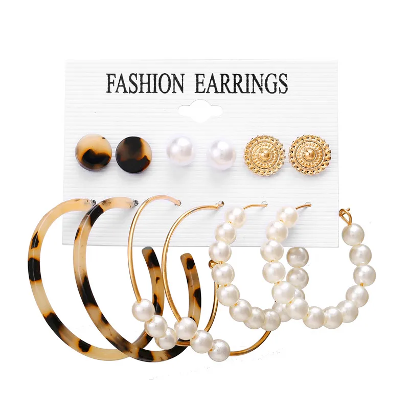 CS5170 17KM Vintage Moon Pearl Stud Earrings Set For Women BOHO Tassel Geometric Heart Twist Earring New DIY Bohemian Jewelry - Окраска металла: CS5170