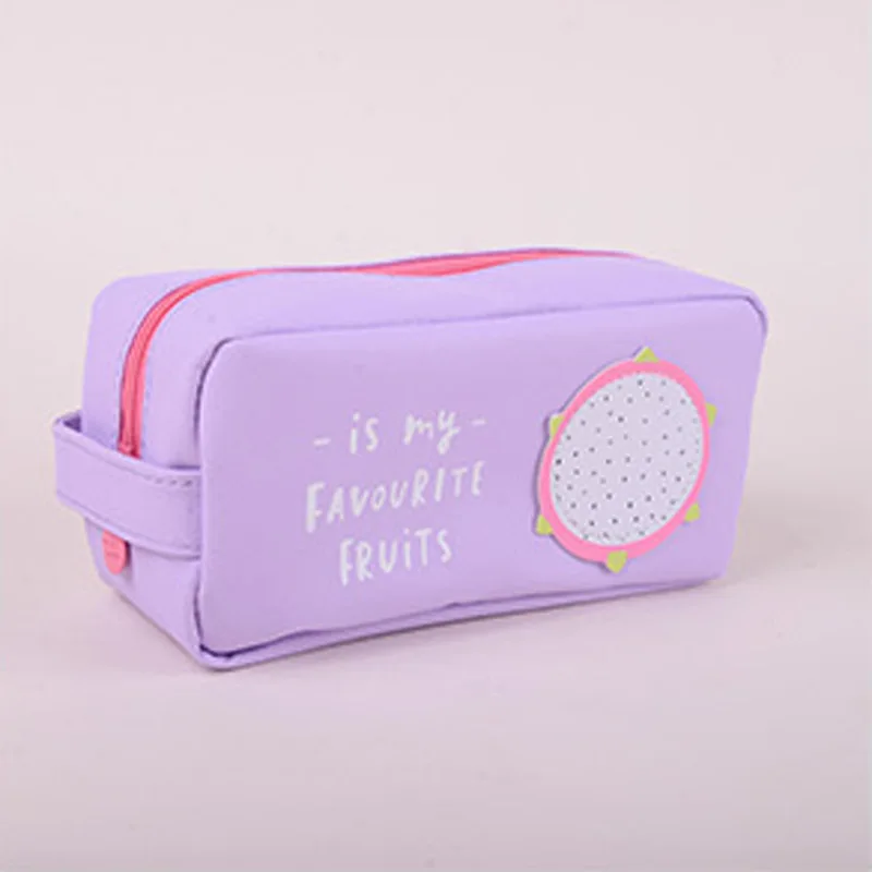 Pensils School Pencil Case Fruit PU Large Capacity Stationery Pencil Bag Luggage Bag Organizer Boy Girl Pencil School Supplies - Color: Purple