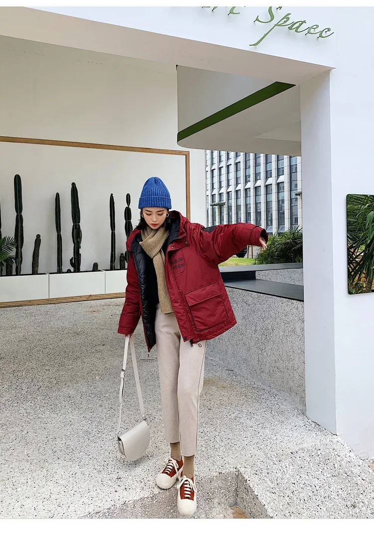 New Style down Jacket Cotton-padded Clothes Women's Large Size Casual BF Style Korean-style INS Workwear Coat Hooded Cotton-padd