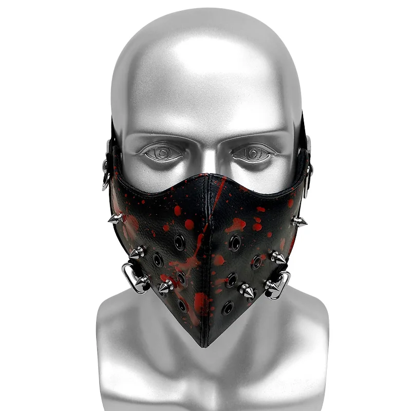 

Halloween Cosplay PU Leather Mask Personality Punk Rivet Motorcycle Wind Dust Masks Breathability Dustproof