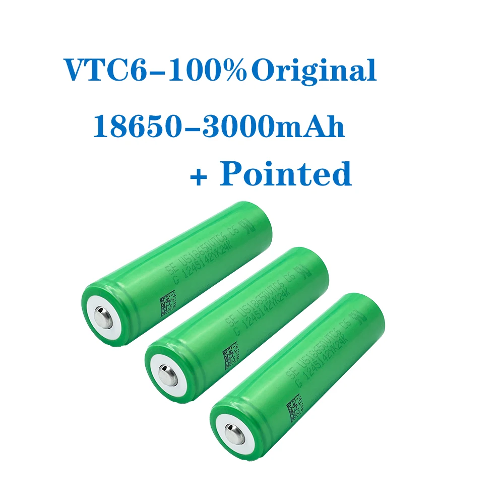 VariCore VTC6 3.7V 3000 mAh 18650 Li-ion Rechargeable Battery 30A Discharge for US18650VTC6 batteries + Pointed