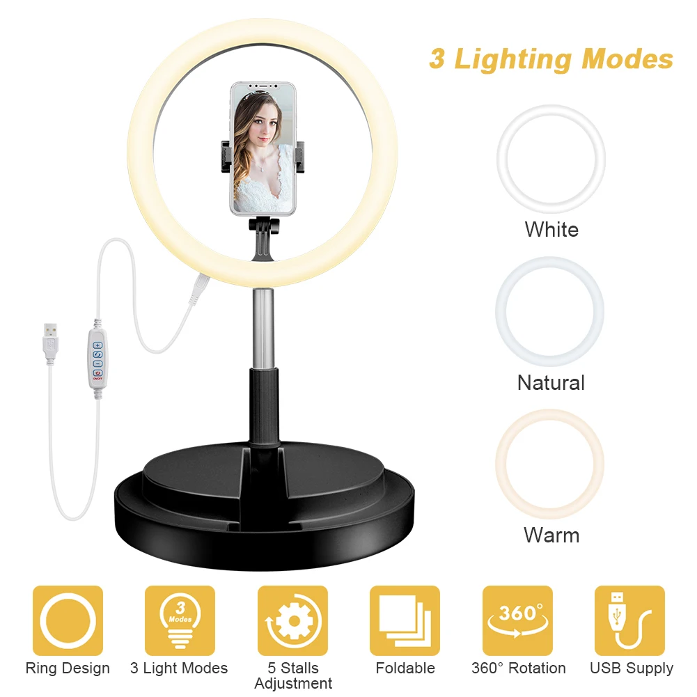 

Photography Selfie Ring Light Dimmable LED Ring Lamp Portable Collapsible Mobile Phone Selfie Fill Lamp for Video Live Studio