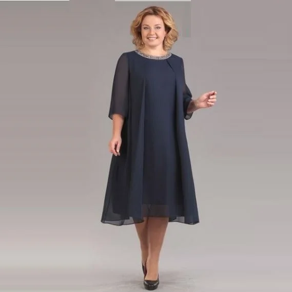 5XL женское шифоновое платье с рукавом 3/4 украшенное блестками платья размера плюс