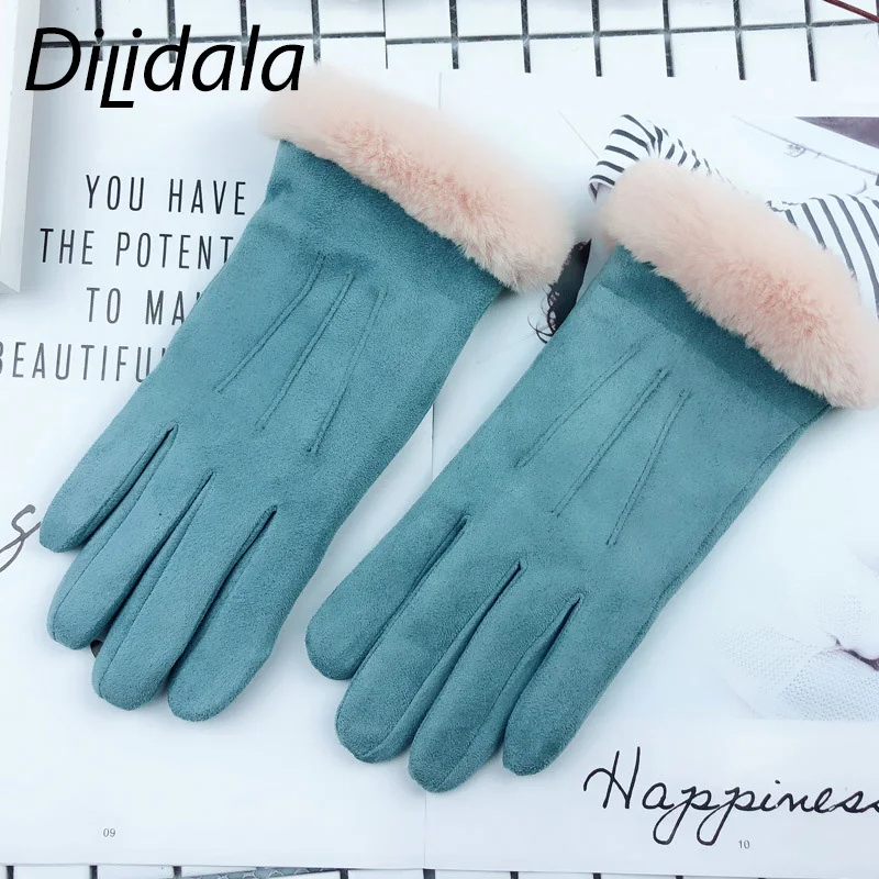 Dilidala Замшевые женские перчатки плюс бархатные толстые теплые с сенсорным