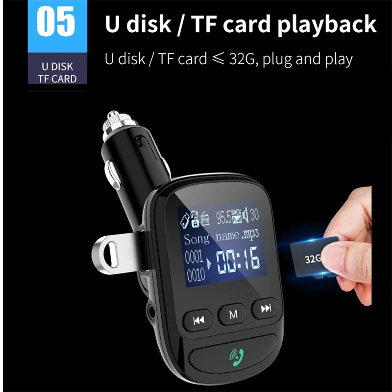 

Bluetooth 5.0 MP3 Player Handsfree Car Kit FM Transmitter support TF Card U disk QC2.0 3.1A Fast Dual USB Charger Power Adapter
