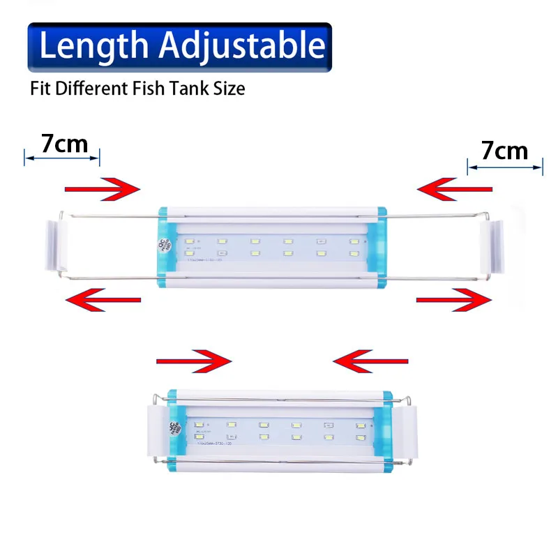 19-60 см светодиодный светильник для аквариума с кронштейнами 5730SMD Blub синий+ белый Регулируемый корпус из алюминиевого сплава AC220V