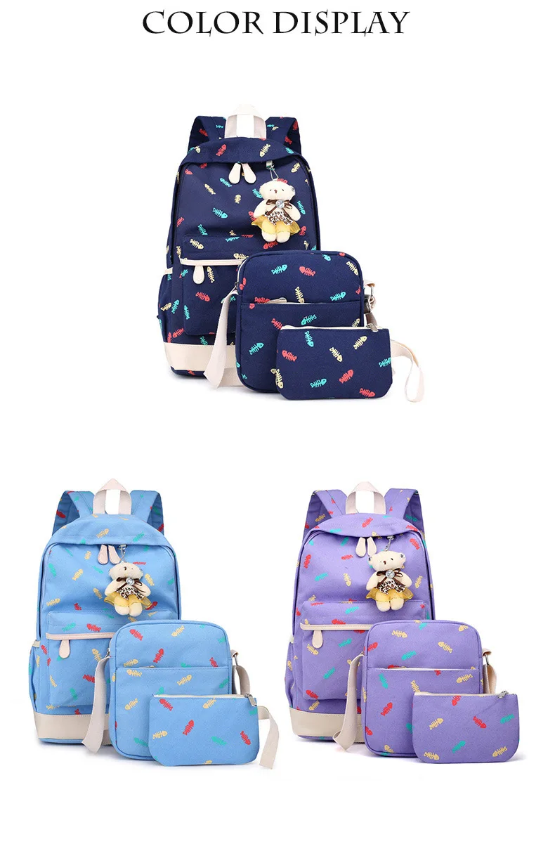 3 Pcs Printing Canvas School Bag for Teenagers Girls New 2019 Fashion Floral Backpacks College Large Capacity Laptop Travel bags (8)