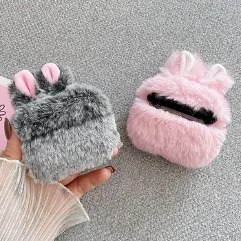 

Cute Soft Rabbit Ear Fur Case for AirPods 1 2 Bluetooth Wireless Fluffy Plush Box with Chain Warm Plush Cover for Airpods Pro
