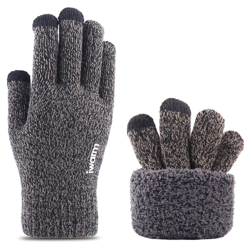 Для мужчин и женщин полный палец Сенсорный экран вязаные перчатки искусственный мех женский мужской утолщаются зимние теплые рукавицы женские перчатки Guantes Mujer - Цвет: Dark Grey