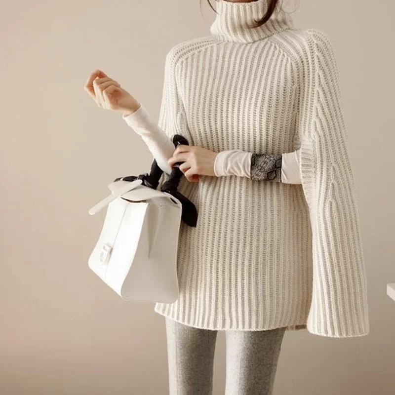 European And American-Style New Style Solid Color Cape Sweater Turtleneck Sweater Cape Jacket New Style European And American-Style New Style Solid Color Cape Sweater Turtleneck Sweater Cape Jacket New Style