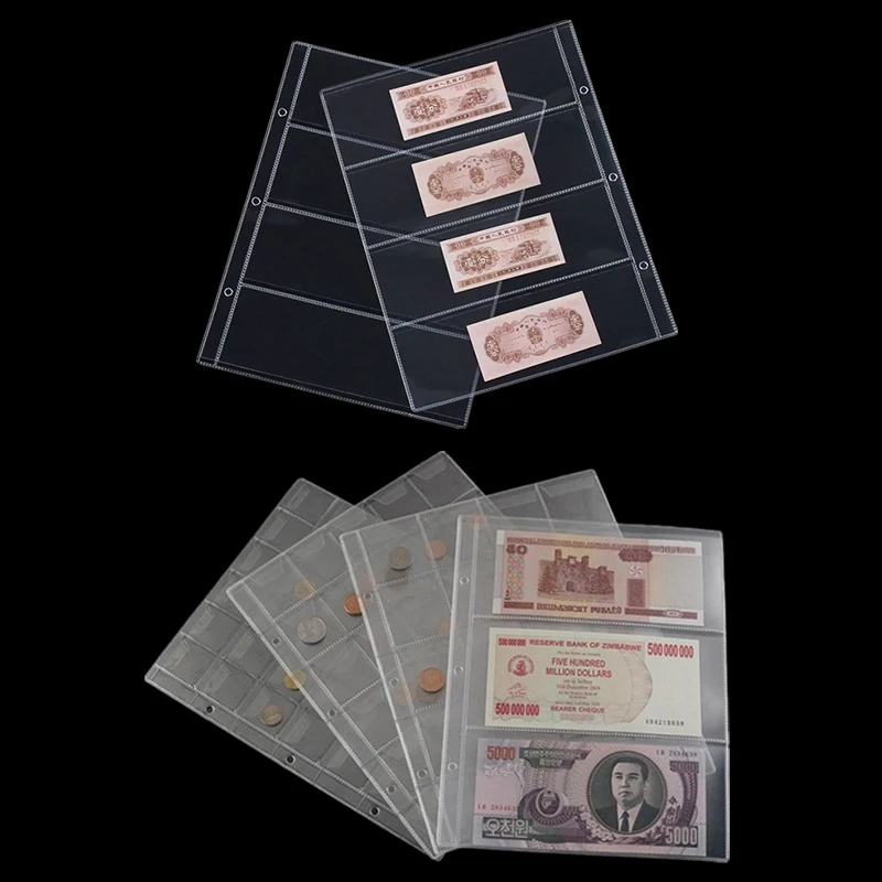 10pcs/set Clear Plastic Coin Holders Folder Sheets Storage Cash Money