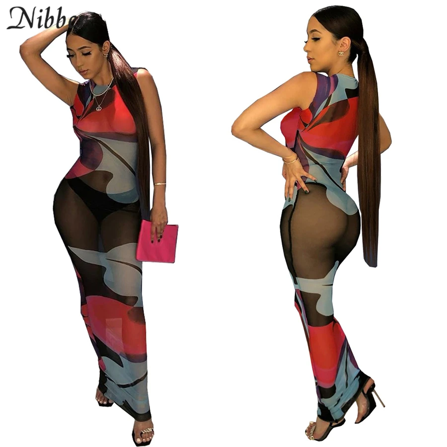 Nibber sexy mesh Patchwork design long bodycon dresses women summer club  party night wear black see-through Maxi dresses female - AliExpress