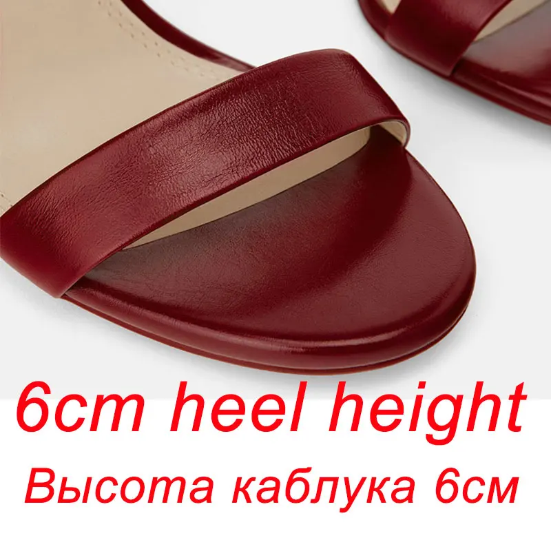GENSHUO/; Модные женские босоножки; черные босоножки из искусственной кожи на высоком каблуке; женские пикантные вечерние туфли с открытым носком и ремешком с пряжкой на щиколотке - Цвет: 6cm Burgundy Heels