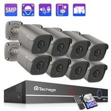 Techage 8ch 5mp poe nvr sistema de câmera de segurança bidirecional gravação de áudio câmera ip ao ar livre indoor cctv kit de vigilância de vídeo