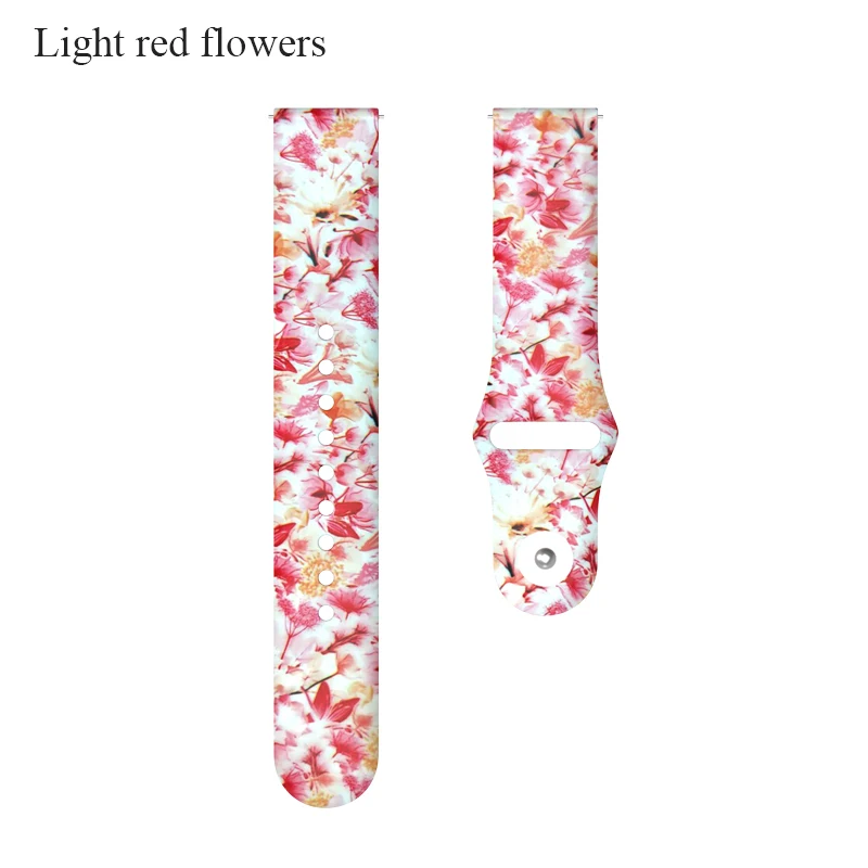 Light red flowers BOORUI для Xiaomi Amazfit ремешок 20 мм силиконовый ремешок часов с цветочным принтом мягкий ремешок Замена для Huami Amazfit Bip часы - Цвет: Light red flowers