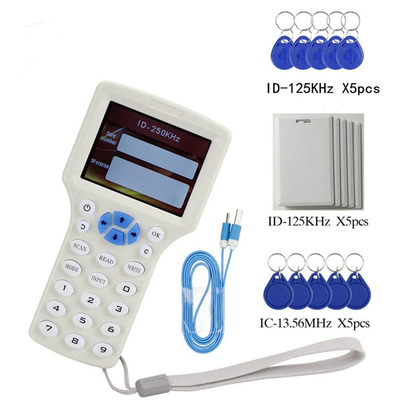 08CD-SUIT Английский 10 Частотный RFID Дубликатор с индикатором Дубликатор IC/ID с usb-кабелем для 125 кГц 13,56 МГц карт ЖК-экран дубликатор - Цвет: 08CD-SUIT