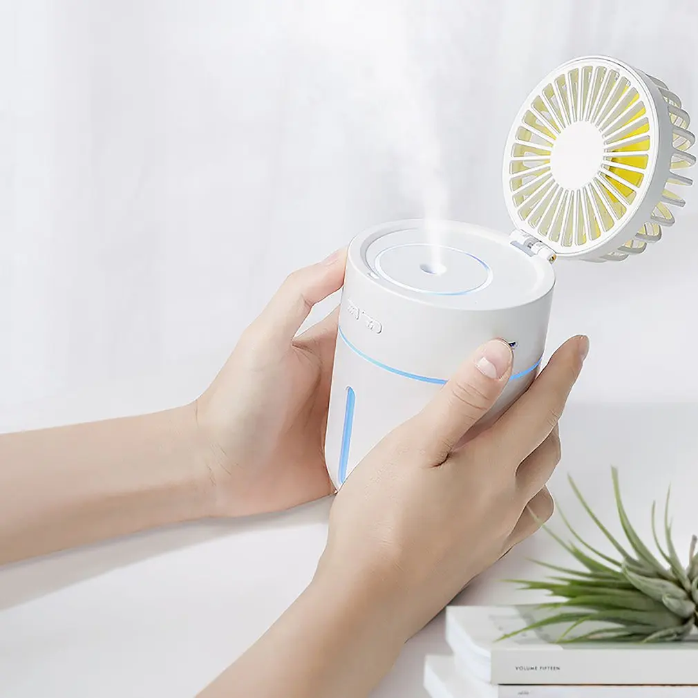 Creative T9usb Rechargeable Atmosphere Light Mini Humidification Desktop Fan Student Summer Portable Small Fan