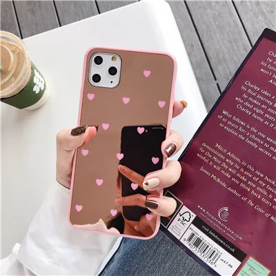 Pink Роскошный макияж зеркало маленькое сердце любви чехол для телефона для iPhone 11 Pro Max XS MAX XR X 8 7 Plus 6 6s Plus чехол задняя крышка Fundas - Цвет: Pink