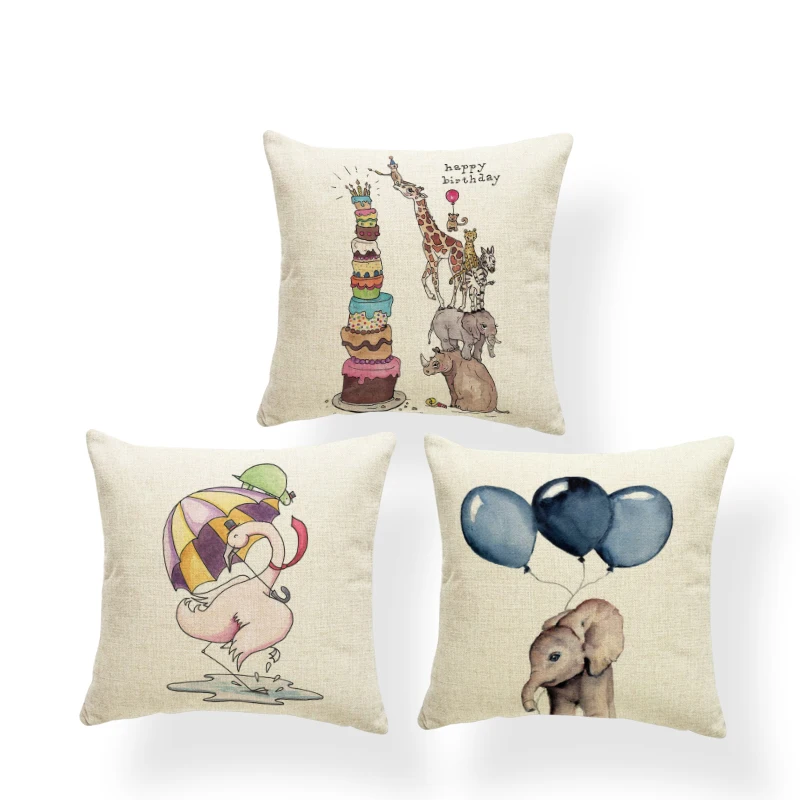 

Alternative Watercolor Animal Pillow Case Elephant Raccoon Boston Terrier Sheep Zebra Decorative Cushion Cover Polyester Pillow