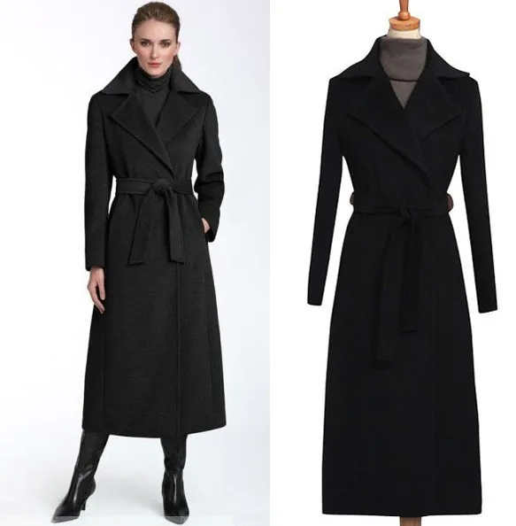 

Fashion Women Black Long Wool Coat Autumn and Winter Trench Jacket Cashmere Coat Plus Size Female Overcoat Woolen Outwear