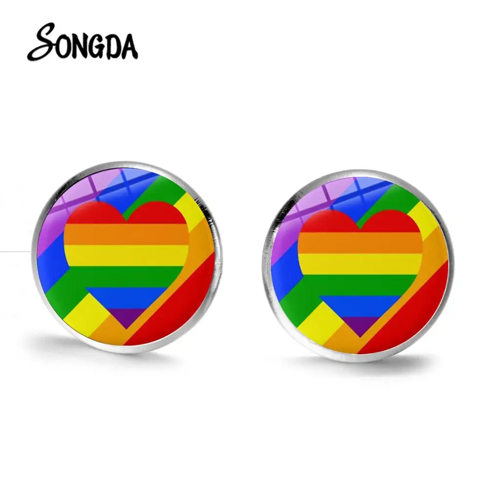 Glass Earrings Jewelry Pride Earrings Stud Lgbt Pride Earrings Lgbt Round Earring Stud