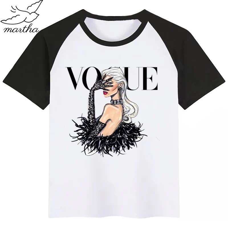 Модная детская футболка VOGUE beauty; детская одежда с короткими рукавами; забавные вечерние футболки с рисунком для мальчиков и девочек