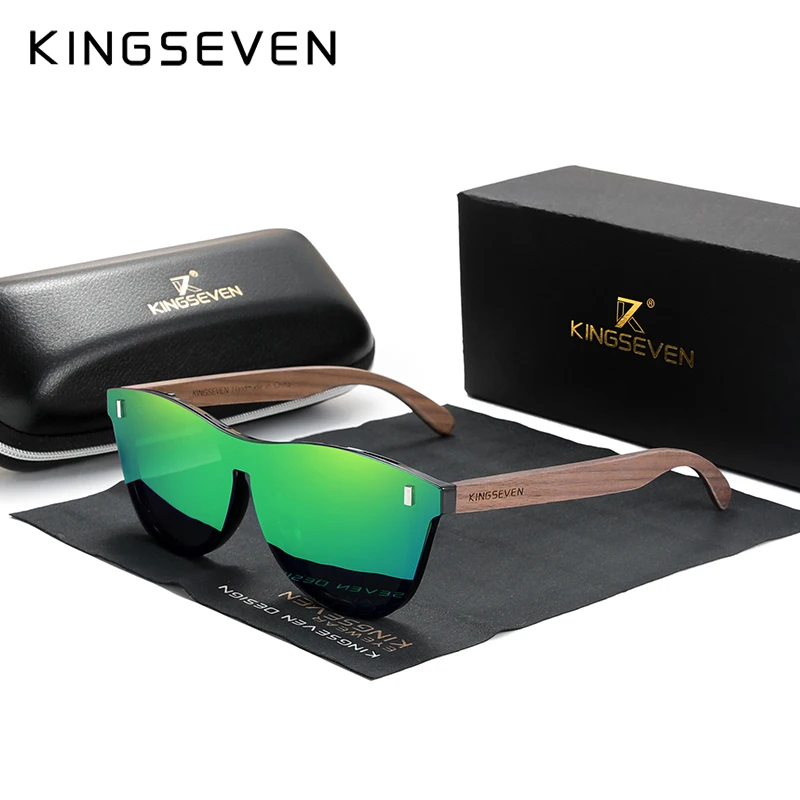 KINGSEVEN, эксклюзивный дизайн, винтажные мужские очки, ореховые деревянные солнцезащитные очки, UV400 защита, модные квадратные солнцезащитные очки для женщин 5510 - Цвет линз: Green walnut wood