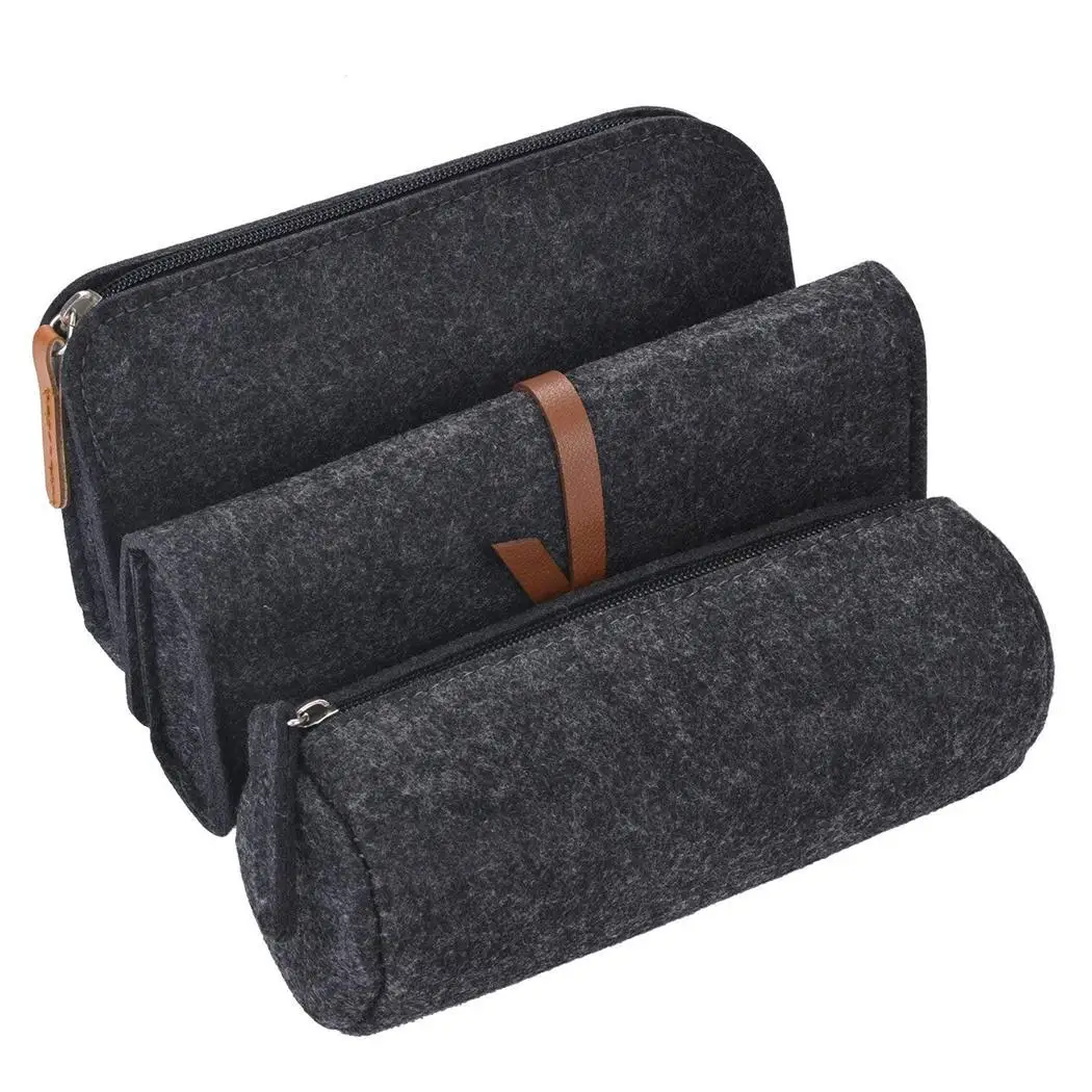 

Large Capacity Solid Students Felt Organize Zipper Pencil Pack of Pen Light gray, Dark gray Bag