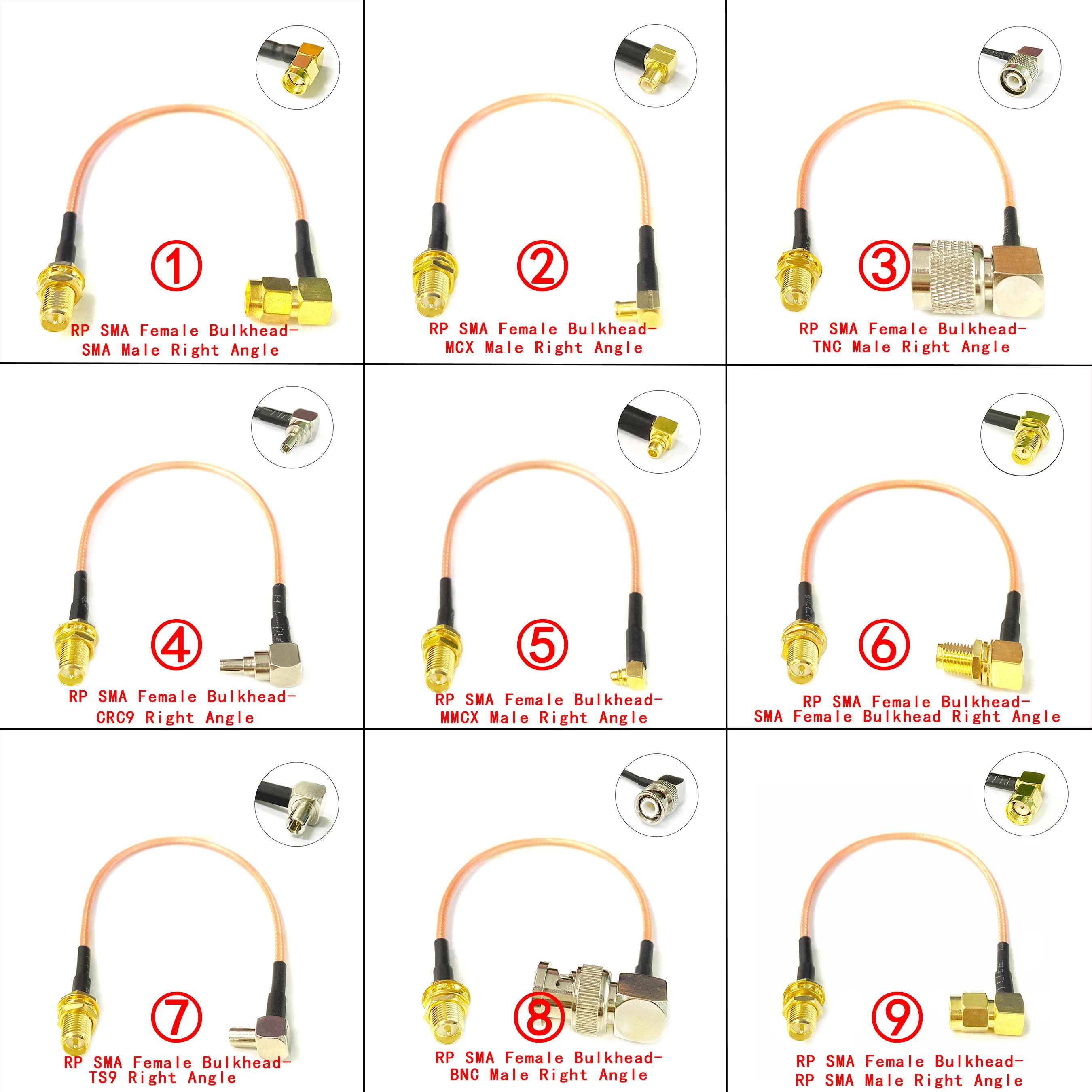1pcs RP-SMA Female to MMCX Male Right Angle Coaxial Pigtail Cable 8 20cm RG316 Type cable 