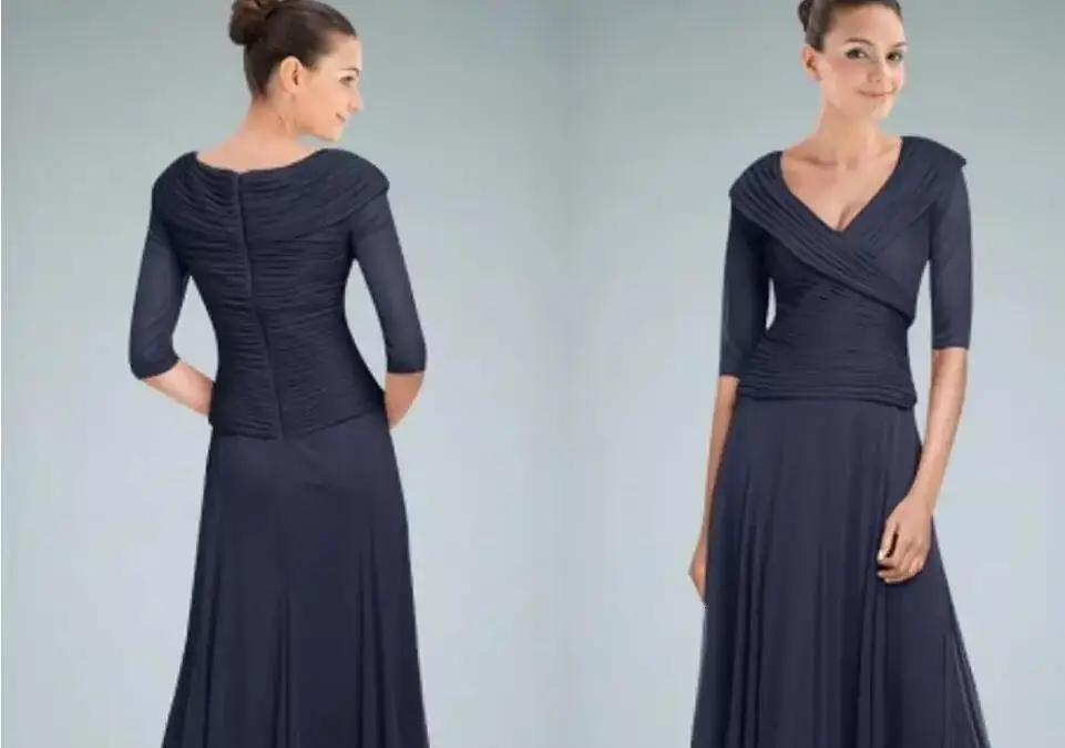 Элегантный vestido novia, шифоновое простое свадебное вечернее платье для гостей, вечерние платья с v-образным вырезом, темно-синие шифоновые платья для матери невесты