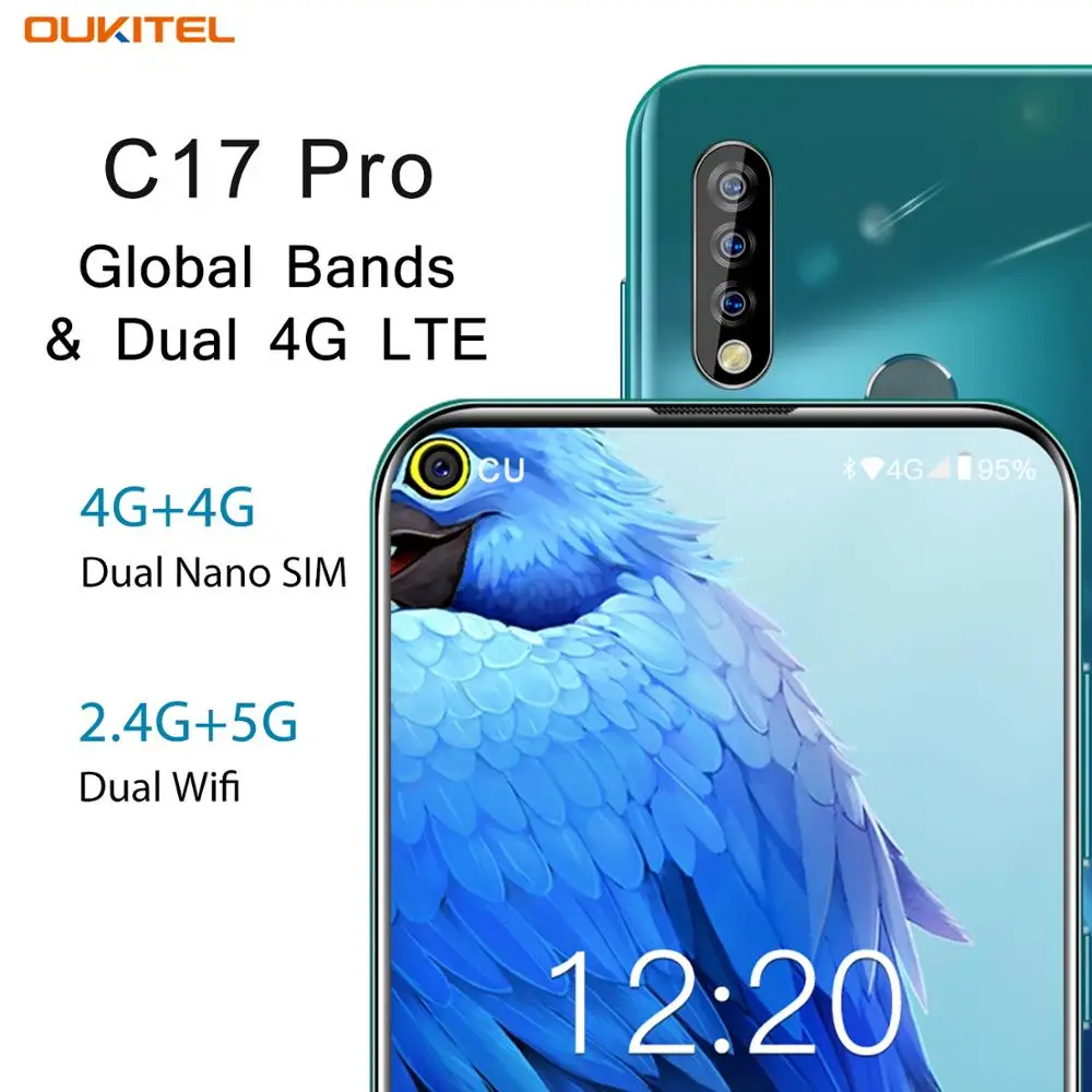 Смартфон OUKITEL C17 Pro 4 Гб+ 64 Гб, 6,35 дюймов, тройная камера, андроид 9.0, 8 ядер, 3900 мАч, двойной 4 Гб LTE телефон, распознавание лица, отпечаток пальца, мобильный телефон
