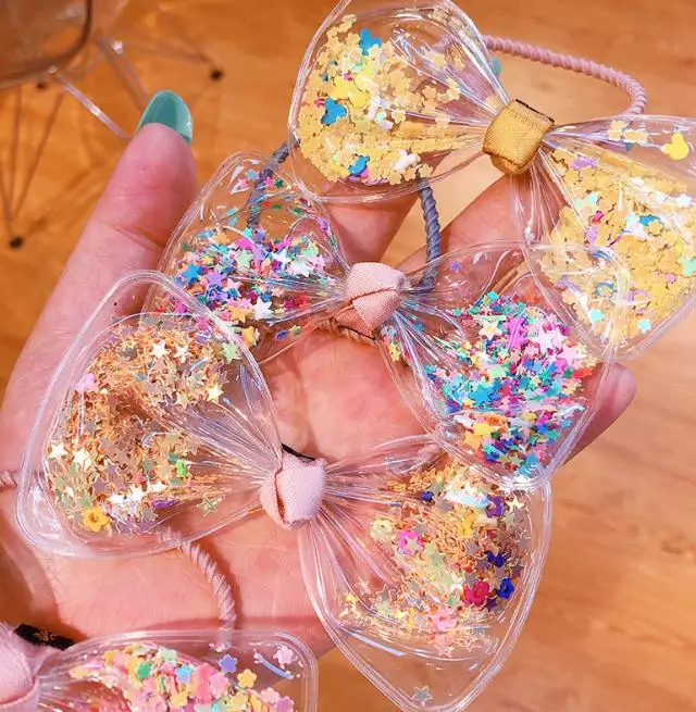 David accessories сумка из ПВХ с подвижными блестками бантом резинка для волос для девочек с бантом с эластичной резинкой для детей детская заколка для волос Группа, 1Yc7967