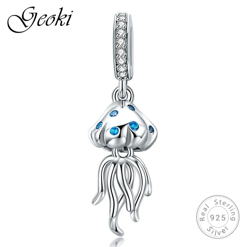 

Geoki 925 Sterling Silver Squid Cuttlefish Charms fit Original Pandora Bracelet S925 Sea Creature Octopus Beads for DIY Jewelry