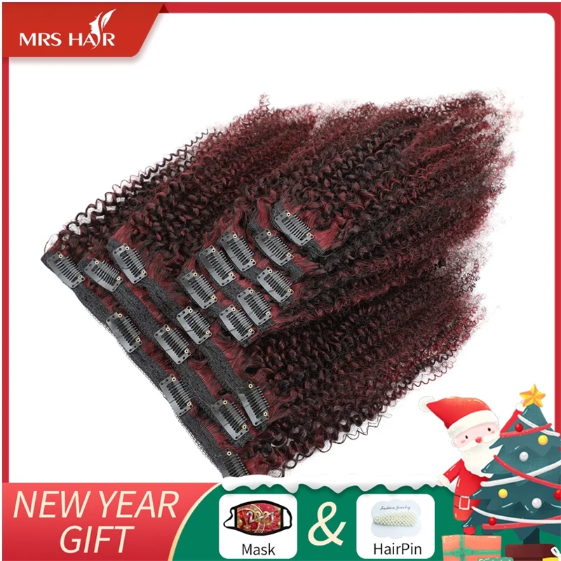 

MRSHAIR Clip In Human Hair Extensions Afro Kinky Curly Hair Clips for Black Women 8pcs/set Remy Hair 120g Natural Black Burgundy