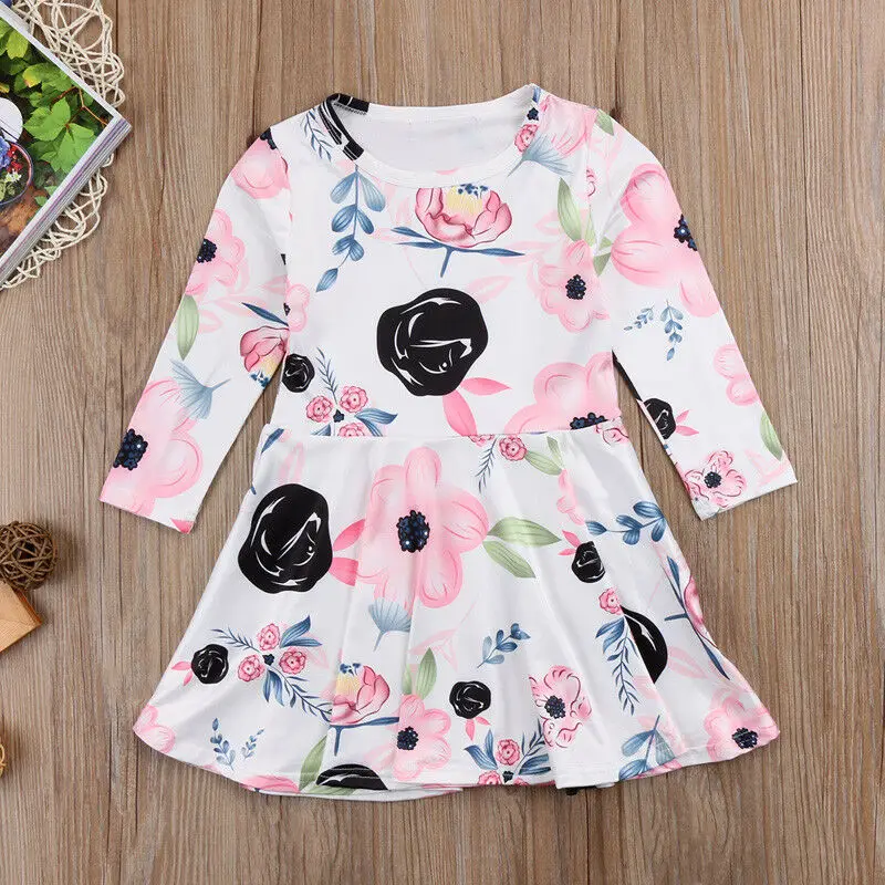 Детское Повседневное платье с цветочным принтом для маленьких девочек одежда