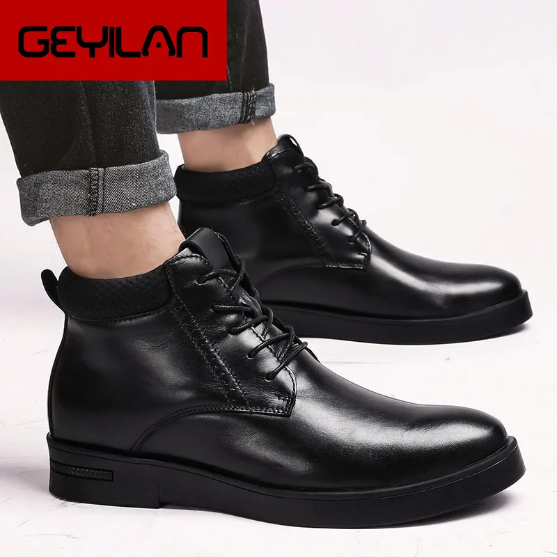

Genuine leather big size 36-47 Boots Men Ankle Military Tactical Chelsea Boots Work Safe Casual Shoes Warmly Low Heel Leather