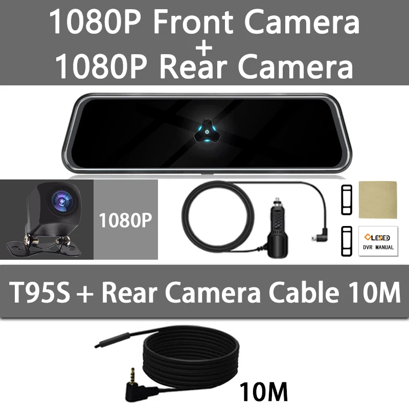 Dual Lens 1080P- 10M OLESED T95S, 10 дюймов, ips экран, Автомобильный видеорегистратор, зеркальная камера, видеорегистратор, двойной объектив, автомобильная камера, Full Hd, привод, рекордер, поток, зеркало заднего вида - Название цвета: Dual Lens 1080P- 10M