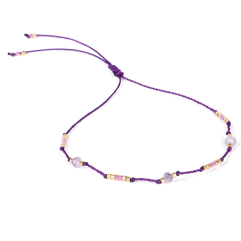 Purple Boho ручной Плетеный небольшой бисер Miyuki браслет на ногу простой дизайн веревочный браслет на ногу для женщин девушек Halhal сексуальные ювелирные изделия для женщин - Окраска металла: Purple