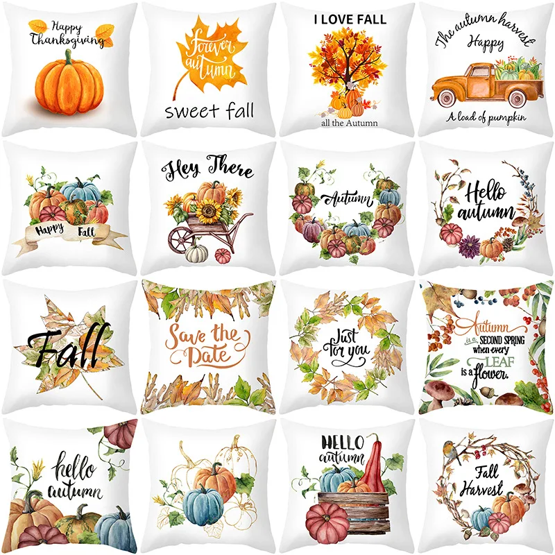 

2021 Fall Pillow Covers 18x18 Inches Thanksgiving Farmhouse Seat Decor Cushion Cover Autumn Harvest Pumpkins Pillowcase for Home
