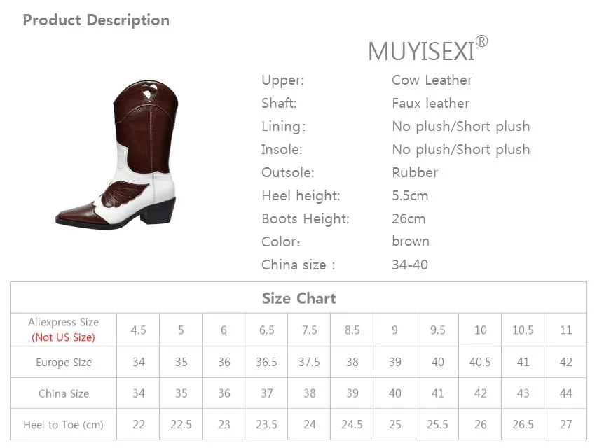Women Boots Genuine Leather Square High Heels Mixed Colours Wings Decoration Hollow Design Mid-calf Boots Brown FR01 MUYISEXI