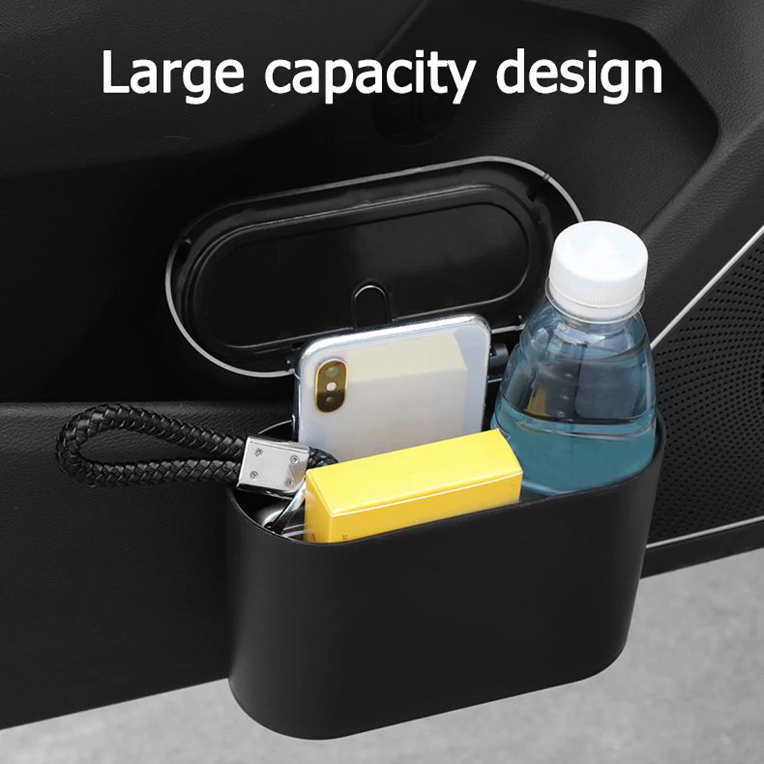 Diamond Crystal Car Trash Can Bin with Lid Leakproof Mini Vehicle Trash Bin Glitter Garbage Dustbin Organizer Container Bag